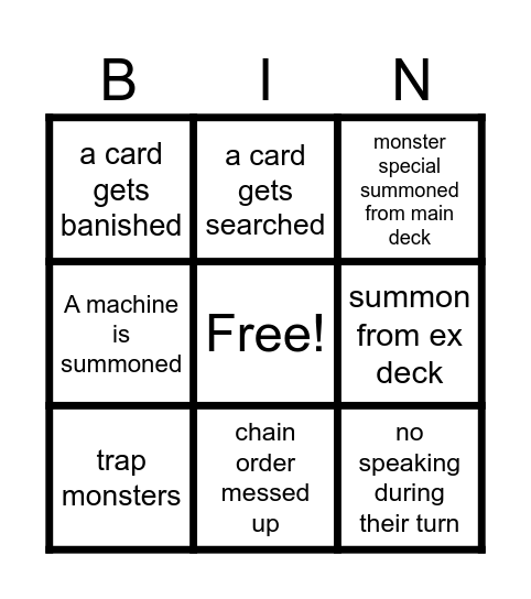 yu-gay-oh Bingo Card