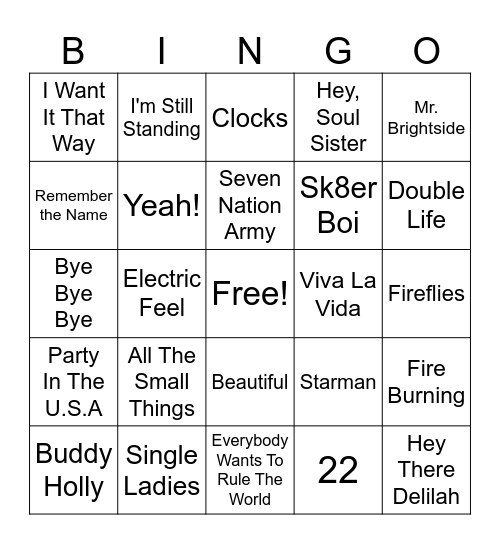 Music Bingo Card