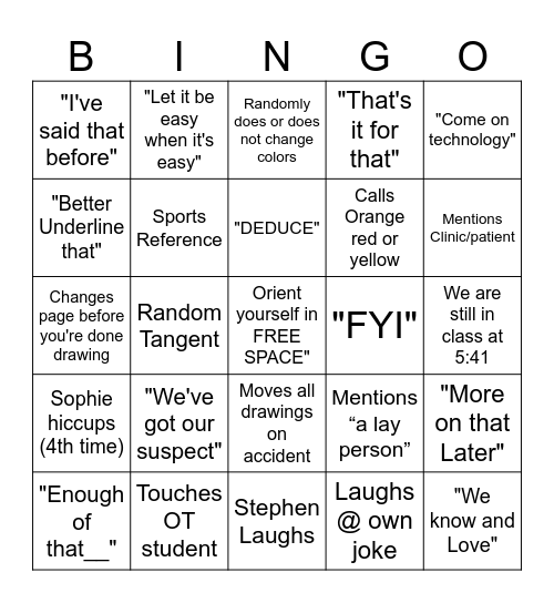 Earl's Lecture 2027 Bingo Card