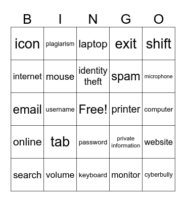 Computer/Internet Bingo Card