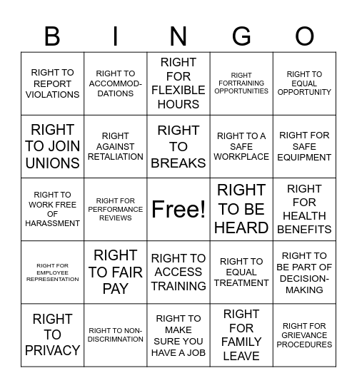 WORKPLACE Bingo Card