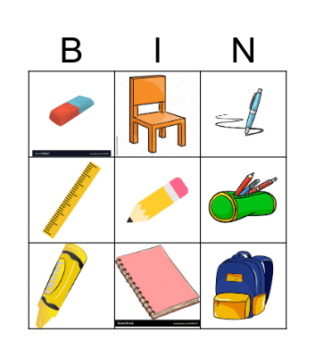 School objects Bingo Card