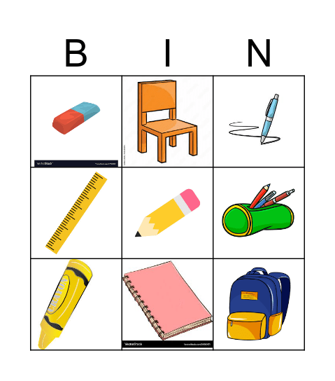 School objects Bingo Card