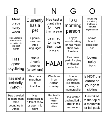 Harvard African Law Association GBM Bingo Card