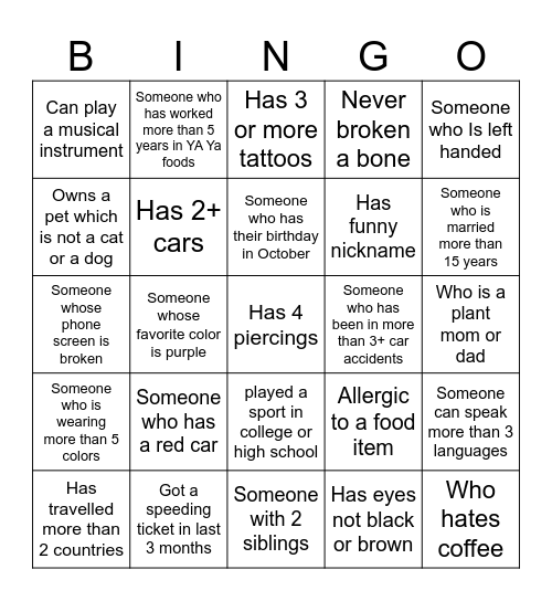 TetraPak Bingo Card