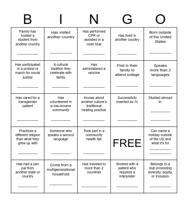Nursing Diversity, Equity, and Inclusion Bingo Card