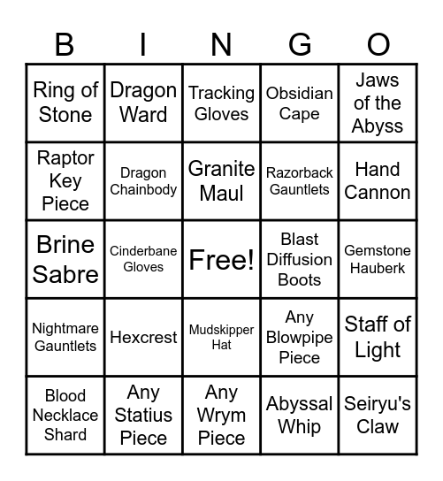 Slayer Bingo Card