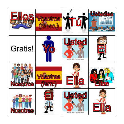 Spanish Subject Pronouns Bingo Card