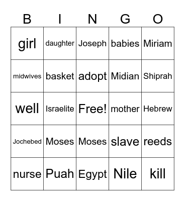 baby Moses Bingo Card