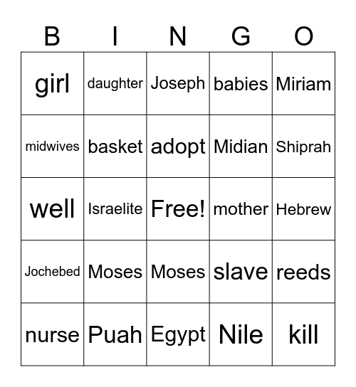 baby Moses Bingo Card