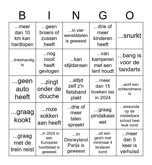 Ken je klas! Zoek iemand die... Bingo Card