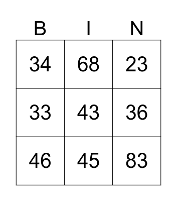 NUMEROS DEL 20 AL 100 Bingo Card