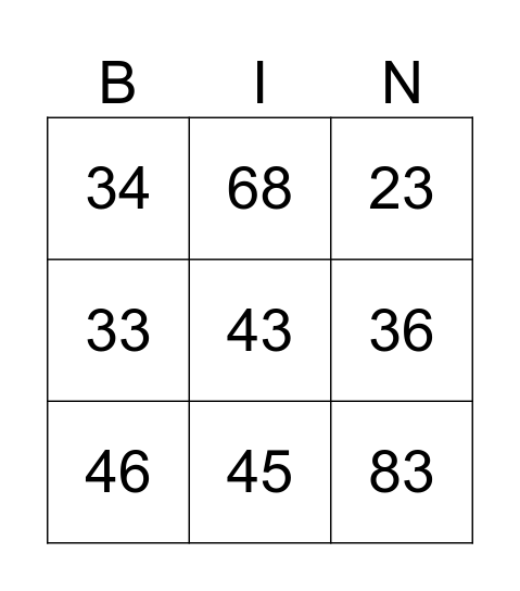 NUMEROS DEL 20 AL 100 Bingo Card