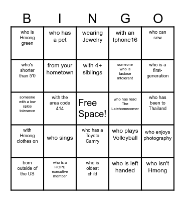 Get to Know Someone... Bingo Card