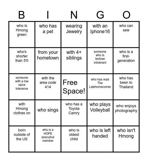 Get to Know Someone... Bingo Card