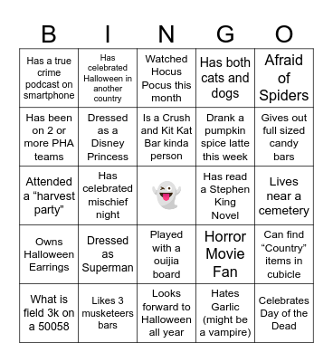 Halloween Team Building Bingo Card