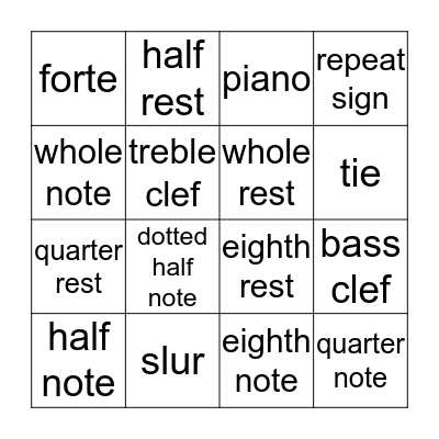 Musical Terms Bingo Card