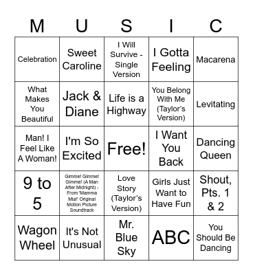 Bingo Musical Bingo Card