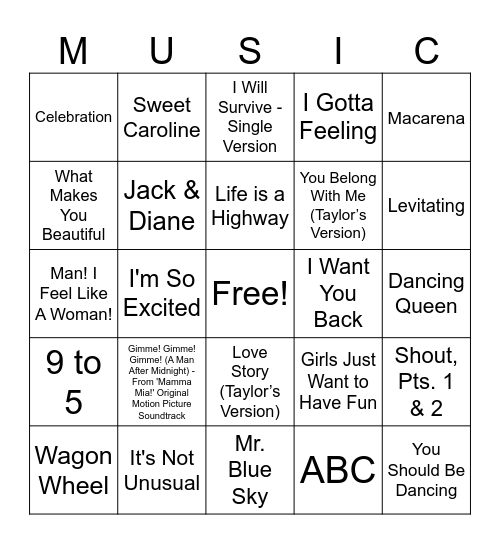 Bingo Musical Bingo Card