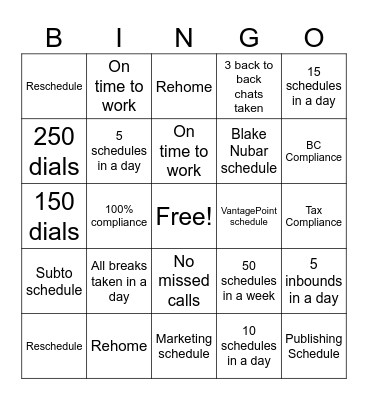 Scheduling Bingo Card