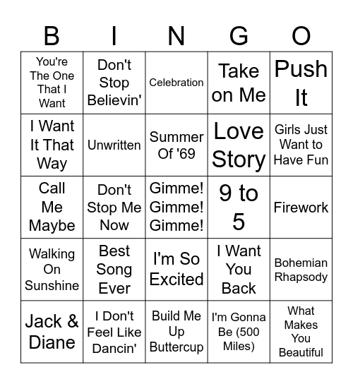 Bingo Musical Bingo Card