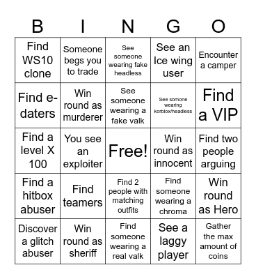 MM2 bingo Card