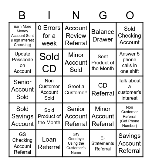 Teller Referral Bingo Card