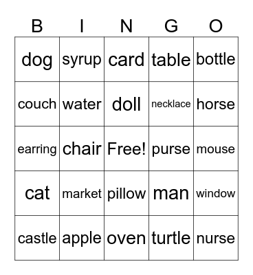 Closed Set Bingo Card