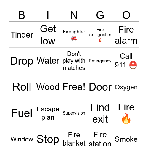 Fire safety bingo Card