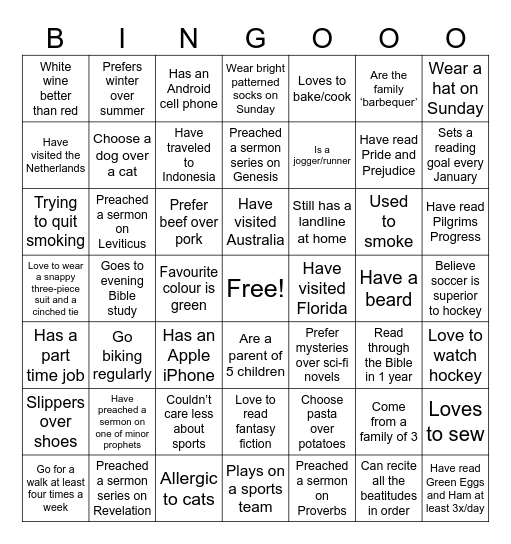 Getting to Know You Bingo Card