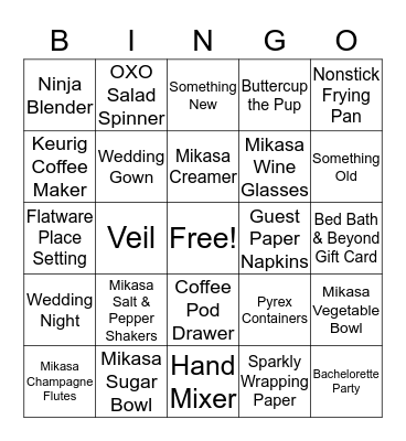 Kara's Bridal Shower Bingo Card