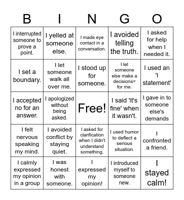 Passive, Assertive, Aggressive Bingo Card