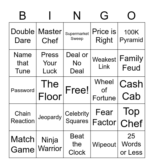 Game Shows Bingo Card