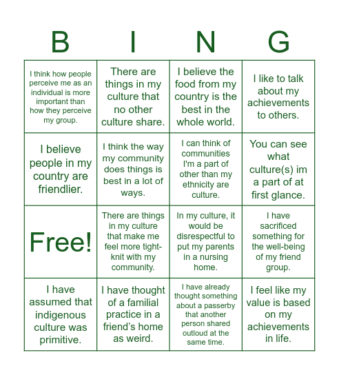 Chapter 5 - Team Lecture, Bingo Card