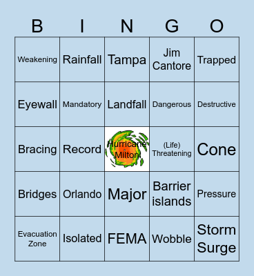 Hurricane Milton BINGO Card