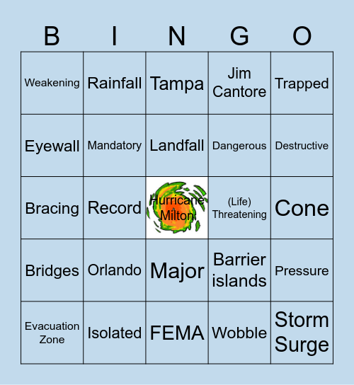 Hurricane Milton BINGO Card