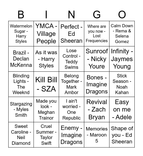 MUSIC BINGO Card