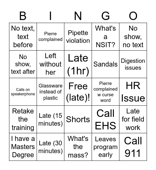 Hater bingo Card