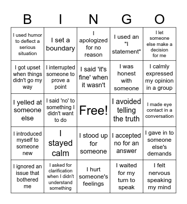 Assertiveness Bingo Card