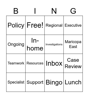 Maricopa East Regional Bingo Card