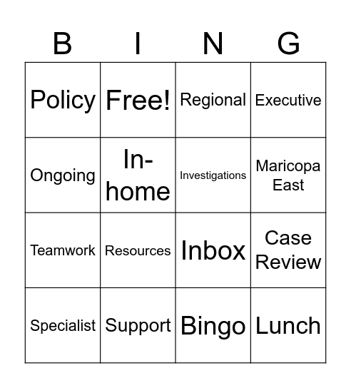 Maricopa East Regional Bingo Card