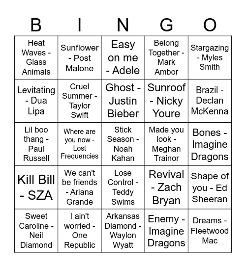 MUSIC BINGO Card