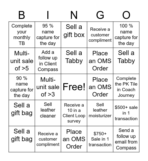 COACH BINGO Card