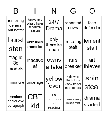 LeftBurst Server Member Bingo Card
