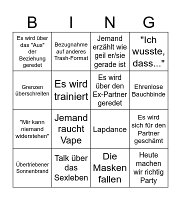 Trash-TV Bingo Card