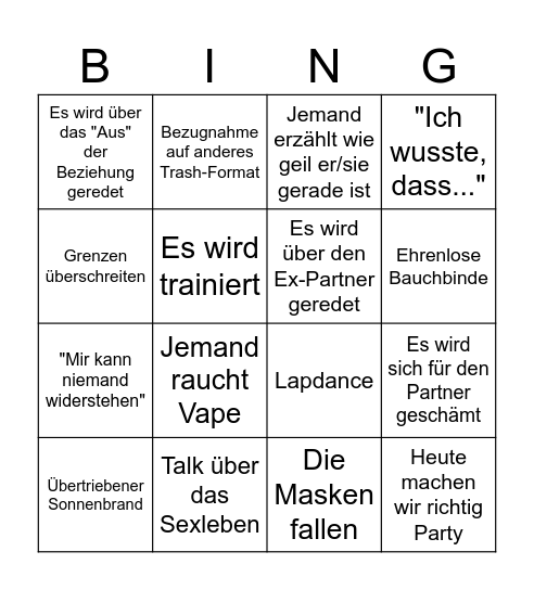 Trash-TV Bingo Card