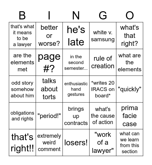 Property Bingo Card
