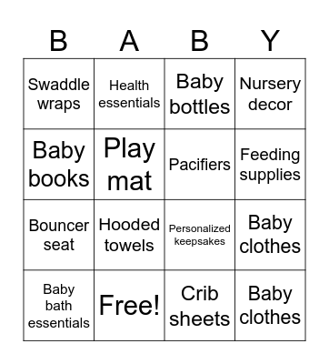 Baby shower Bingo Card