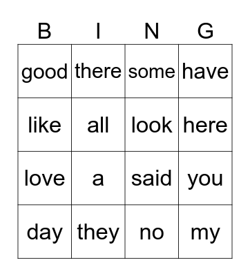 HEART WORD BINGO Card