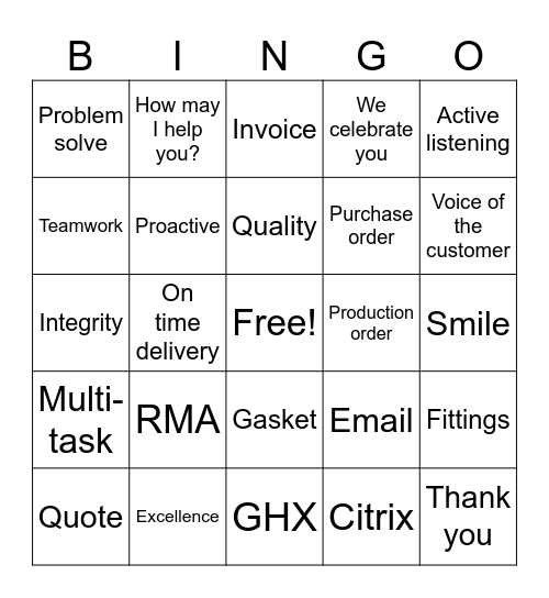 Customer service week Bingo Card